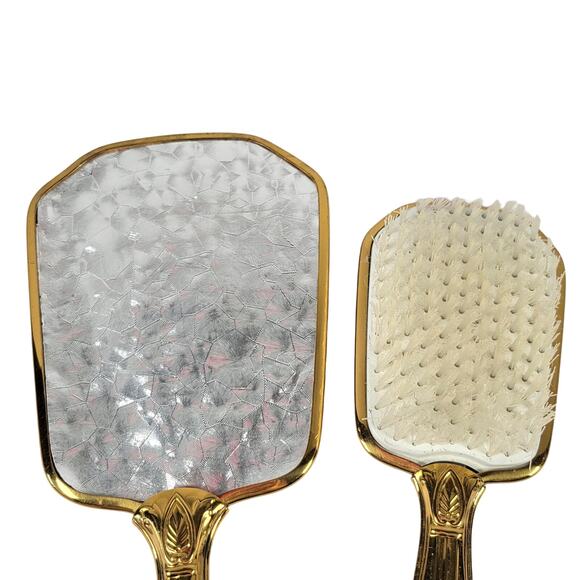 Vintage Gold-Tone Handheld Vanity Mirror Brush Set - Mirror Missing From Frame - Picture 3 of 16